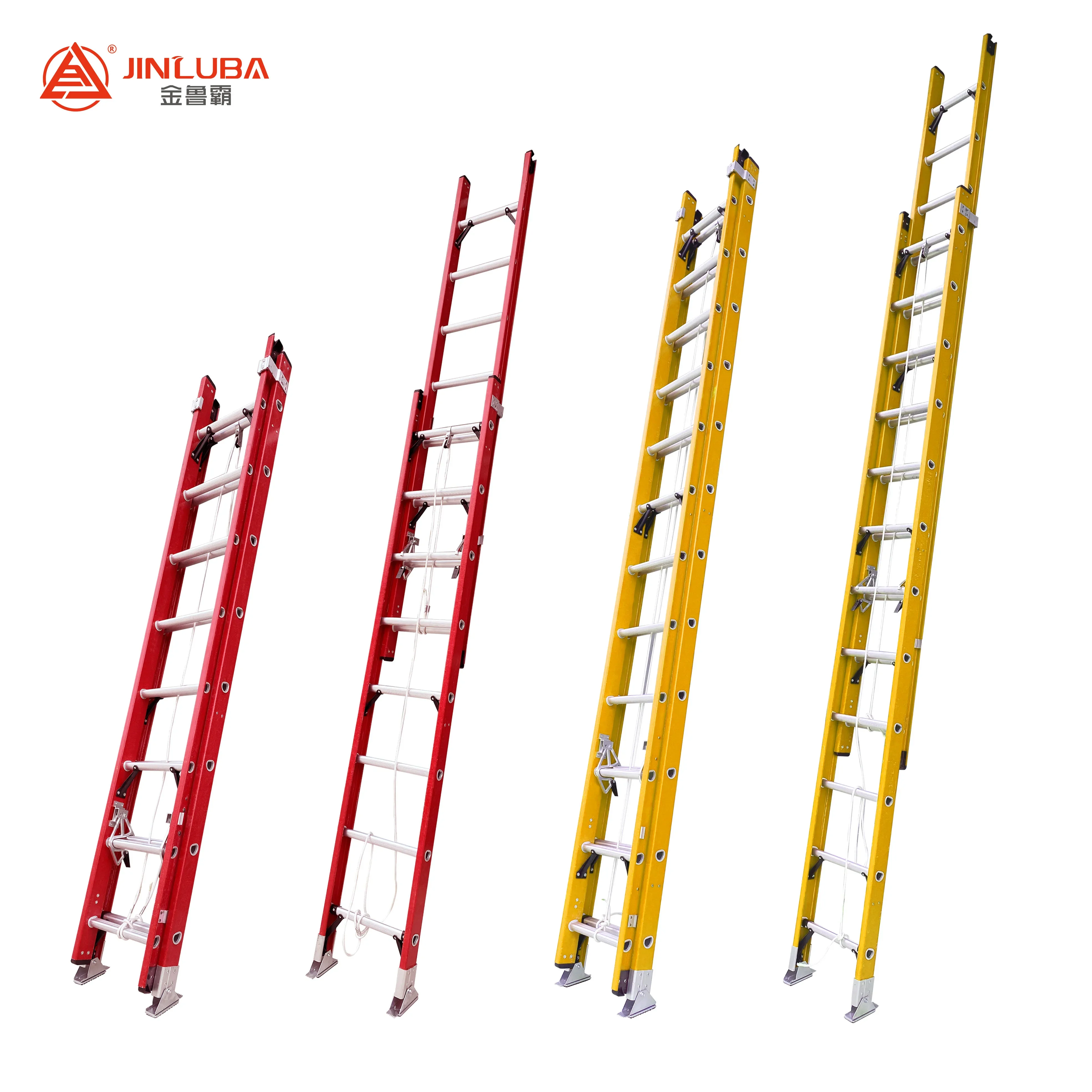 EN131 24ft 28ft 32ft 36ft 40ft fiberglass extension ladder red and yellow safety escalera de fibra FRP