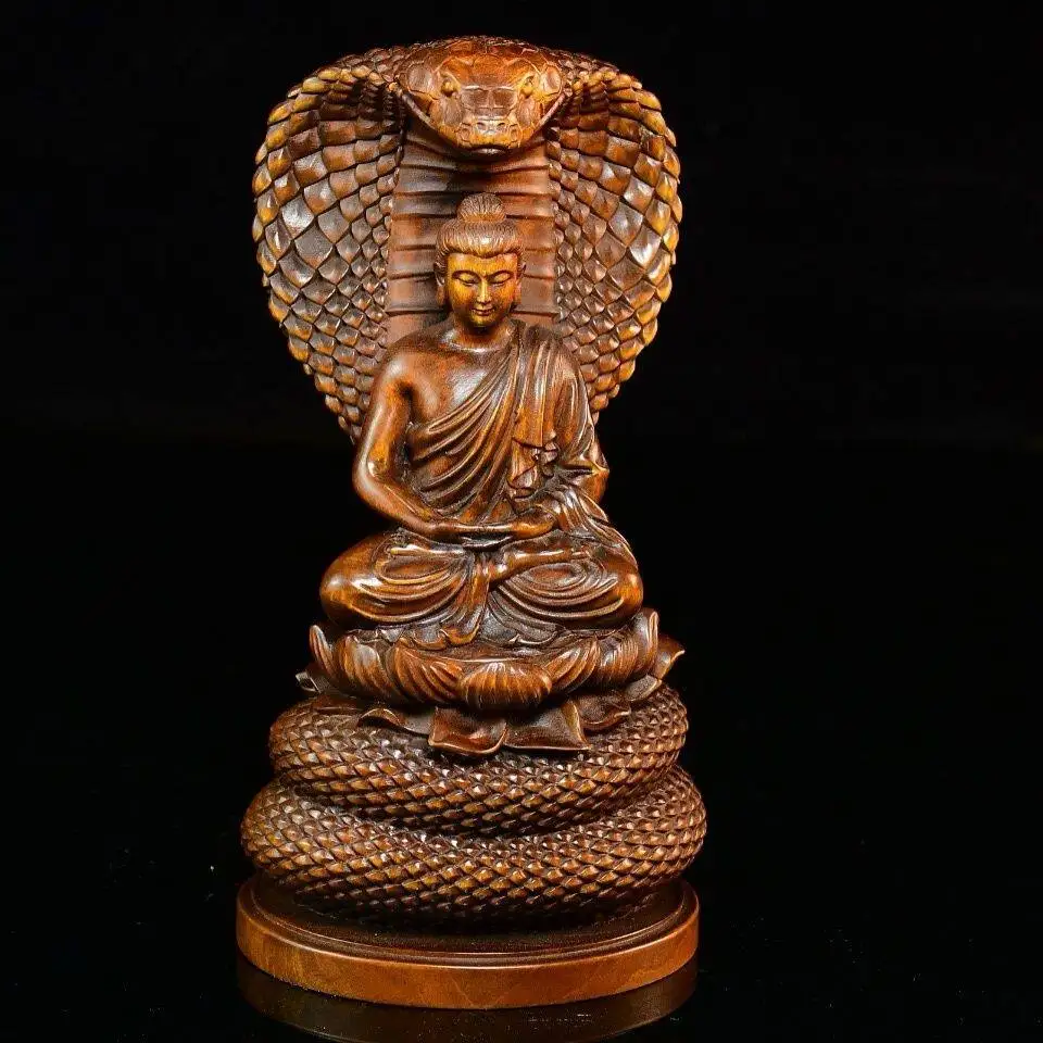 

Antique wood carved snake Buddha Shakyamuni Buddha statue ornaments home feng shui auspicious decorations handicraft