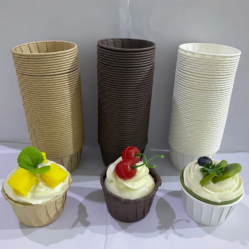 150Pcs White/Natural Color/Coffee Color Rolled Edge Cake Cups, Oil-Proof Baking Cups, Heat-Resistant Baking Decoration Cups, Suitable for New Year, Valentine's Day, Festivals, Birthdays, Campus, Party Decoration, Baking Supplies