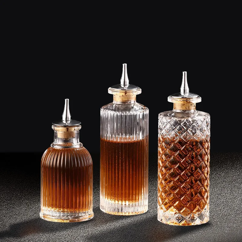 Vintage Glass With Stainless Steel Caps Cocktail Bitters Bottles With Cap Kitchen Seasoning Tools Bar Bartender Accessories