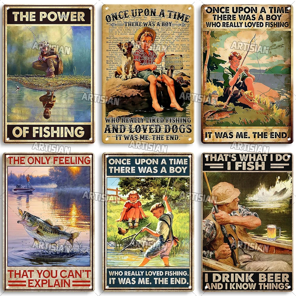 Artisian Fishing Metal Sign Sport Tin Plaque Lure Bait Decorative Poster Wall Decor Garage Bar Pub Club Hotel Cafe Kitchen Home