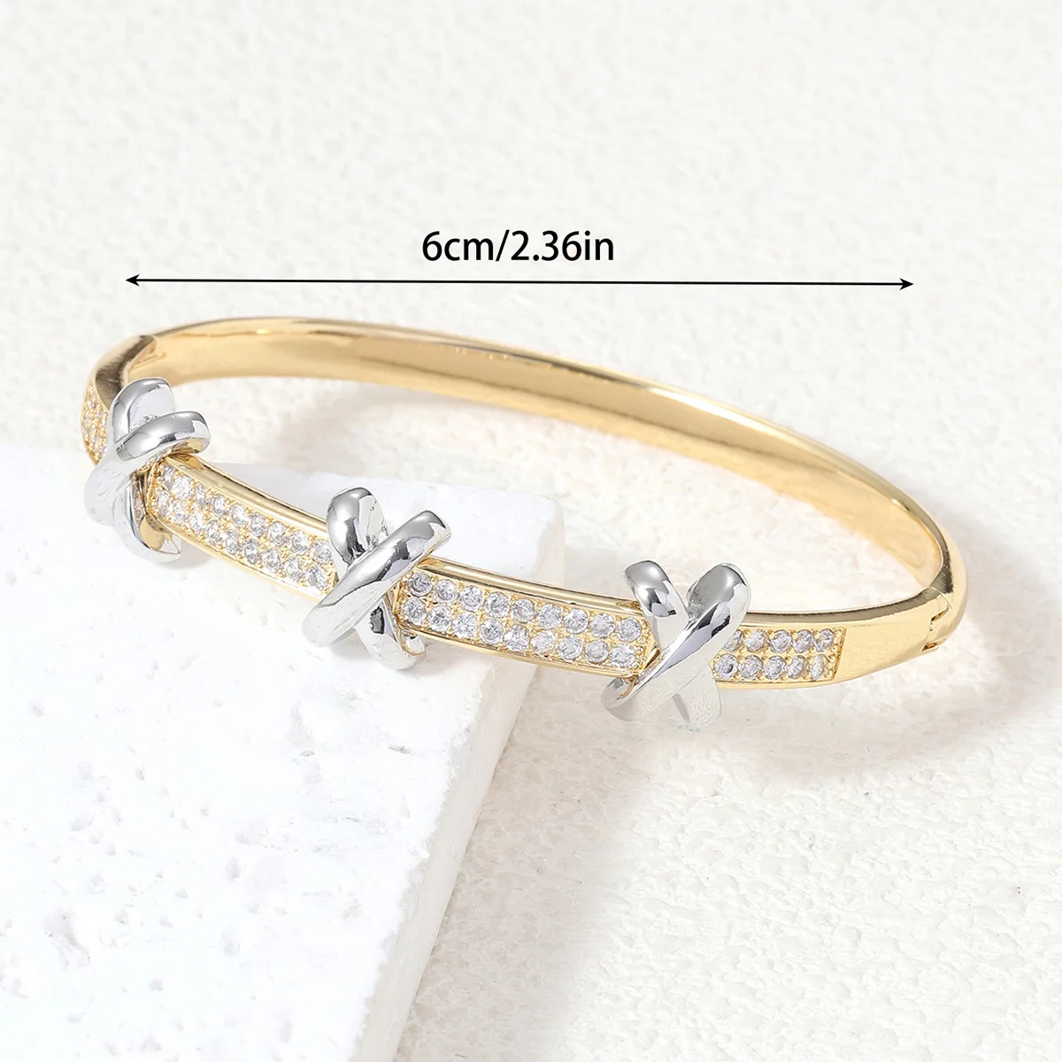 Women's Bracelet, European American Style Luxury Vintage Court Design, Micro-inlaid Zircon X Letter Two-tone, Best Seller
