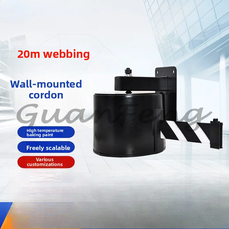 Wall Mounted Retractable Belt Barrier 20M Extra Long Hanging Safety Barrier Tape for Airport Port Crowd Control