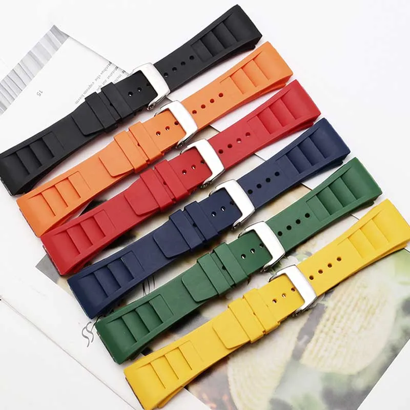 

25mm-20mmRed Black Green Gray Blue Yellow Orange Rubber Watchband For Richard Mille strap for RM011 Mille Bracelet watch band