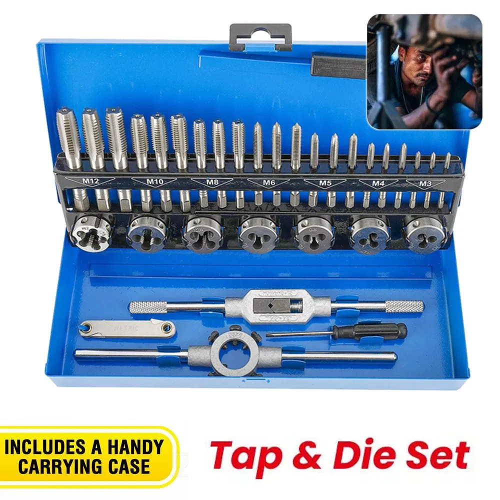 32pc Metric Tap And Die Set M3-M12 Alloy Steel Thread Repair Tool Tap Die Screw Thread Making Tool Bit Set