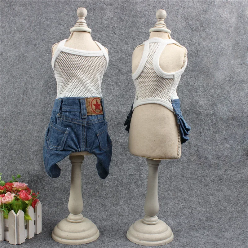 Pet Pure Mesh Base Denim Skirt Jeans Autumn and Winter Dog Parkas Coat Inner Outfit Teddy Pomeranian Small Dog Puppy Clothes