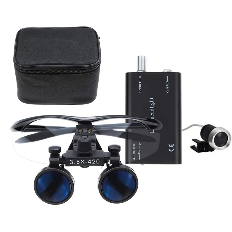 Professional 2.5X/3.5X Dental Loupes – LED Headlight with Spot Control, 5W Dual-Light, Adjustable Magnification view 2