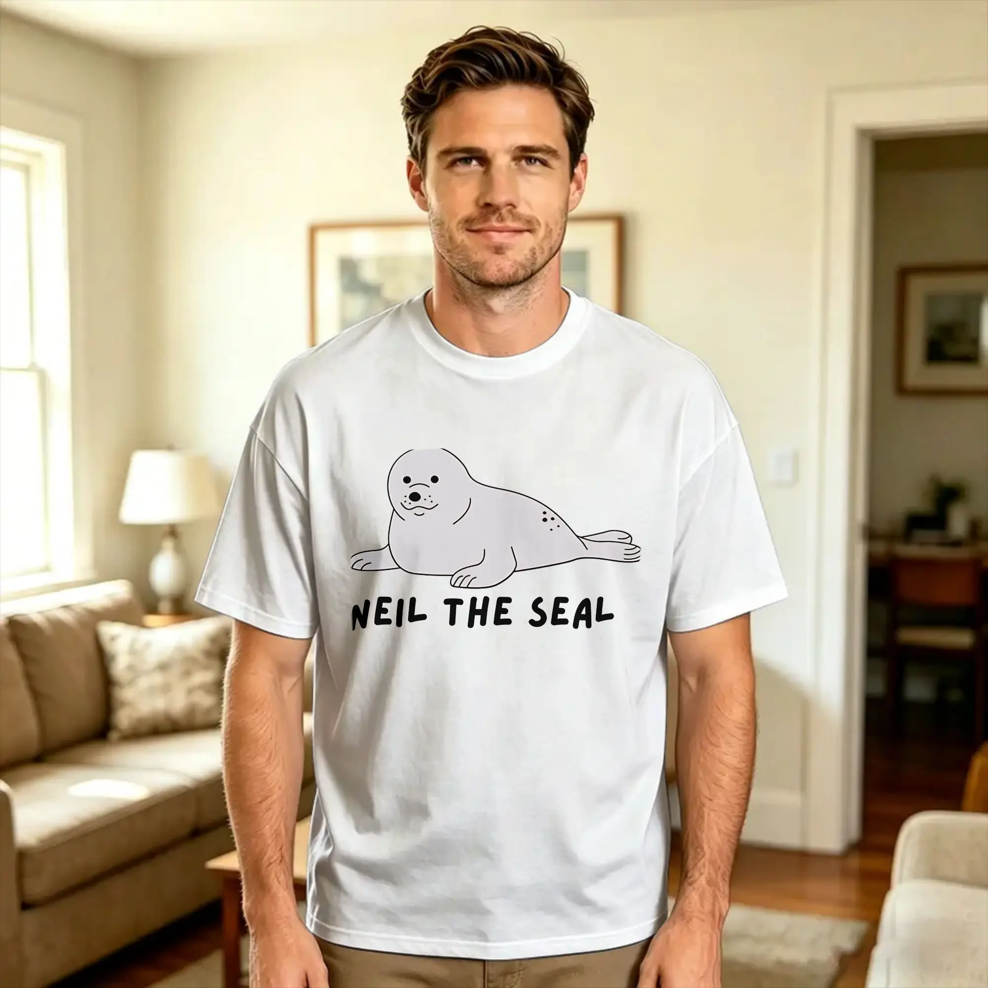 Neil the seal T Shirt Beach  100% Cotton T Shirts For Men Casual Tshirt Short Sleeve Vintage Clothes