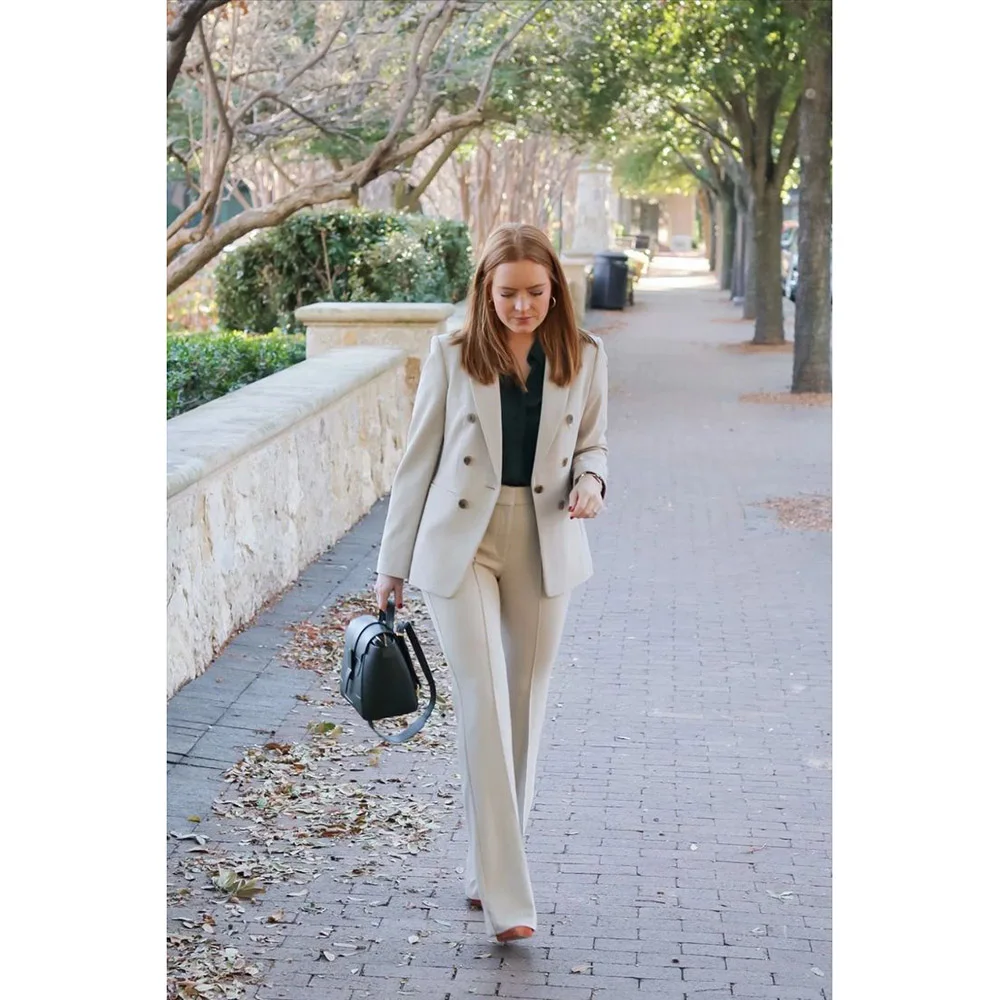 패션 클래식 여성 정장 원버튼 피크 라펠 투피스 재킷 팬츠 블레이저 세트 스마트핏 오피스 데일리 여성 의류