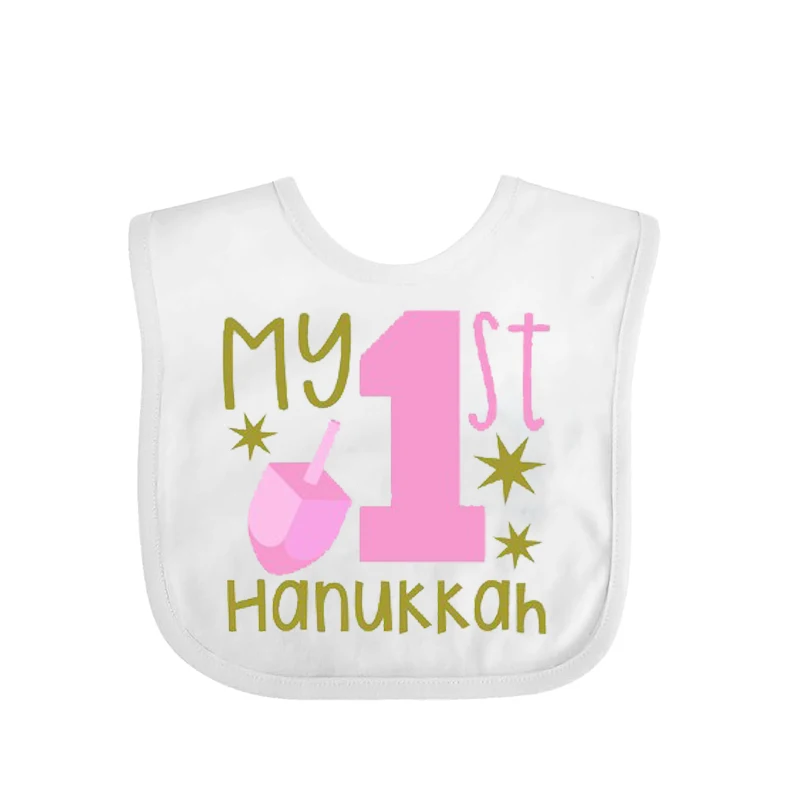 Dreidel Menorah Baby Boy Girl 1st first Hanukkah bib Happy Chanukah Jewish Holiday Festival of Lights party decoration gift