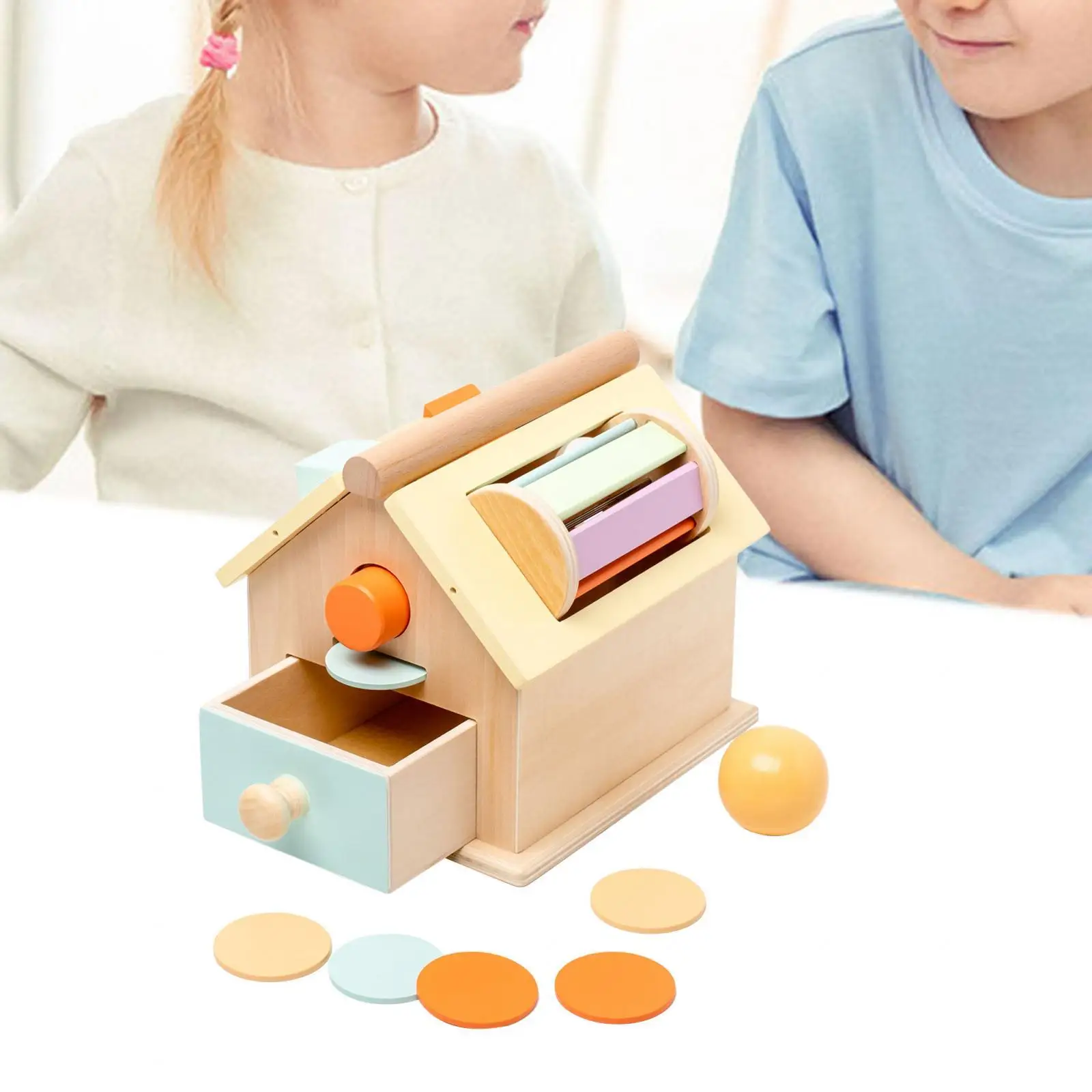 Ball Coins Drop Toy House Montessori House Toy Wooden Drawers Coins Box for