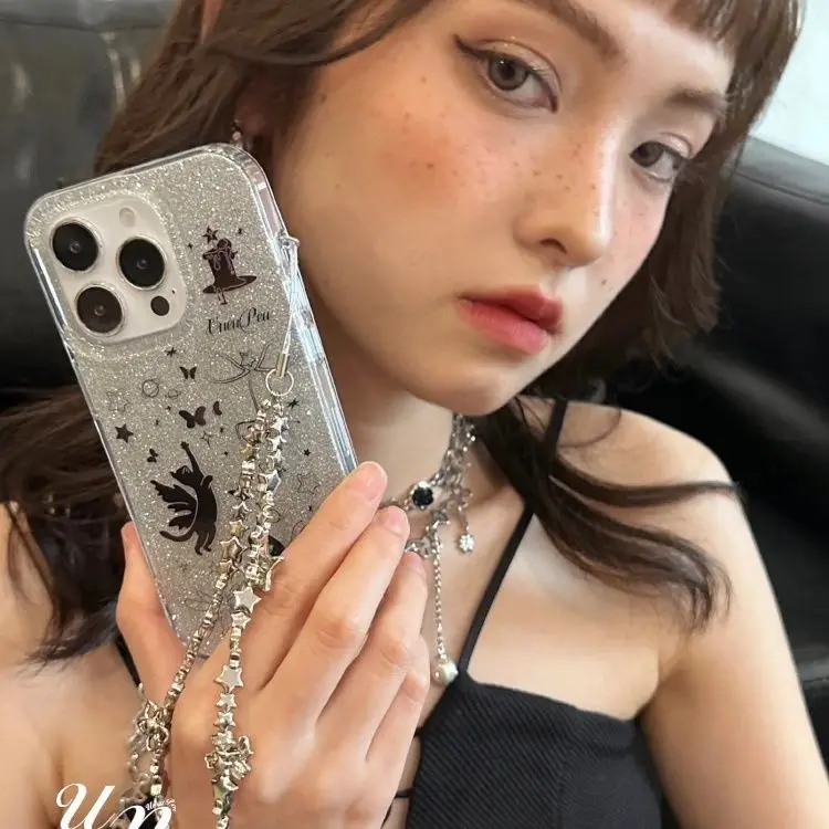 Y2K الفضة ستار حبة شريط لتعليق الهاتف المحمول الحبل اكسسوارات باردة ل iP 15 Airpods سماعات Ins كوريا المدرسية قلادة