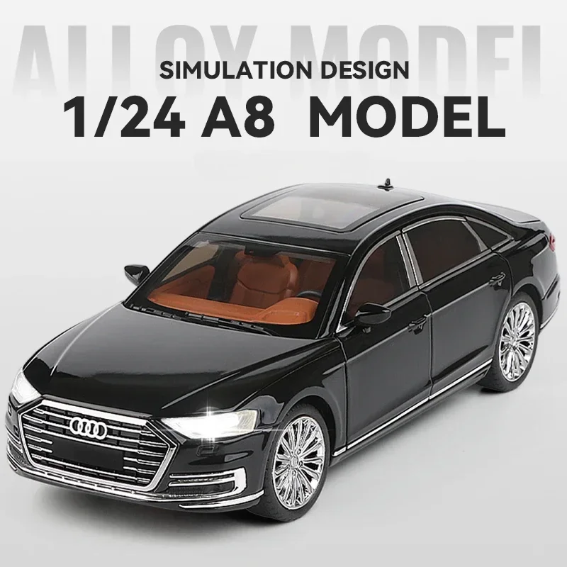 A8 Alloy Car AUDI Model Simulation 1/24 Diecast with Sound Light Children Bo Toy Vehicle Collection Home Decor Miniature Voiture