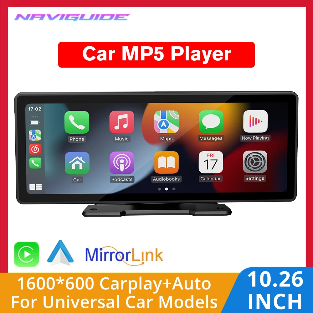 

NAVIGUIDE 10.26" Wireless Carplay Auto Monitor For Universal Car Touch Screen Carplay Display USB Input Bluetooth MP5 Player FM