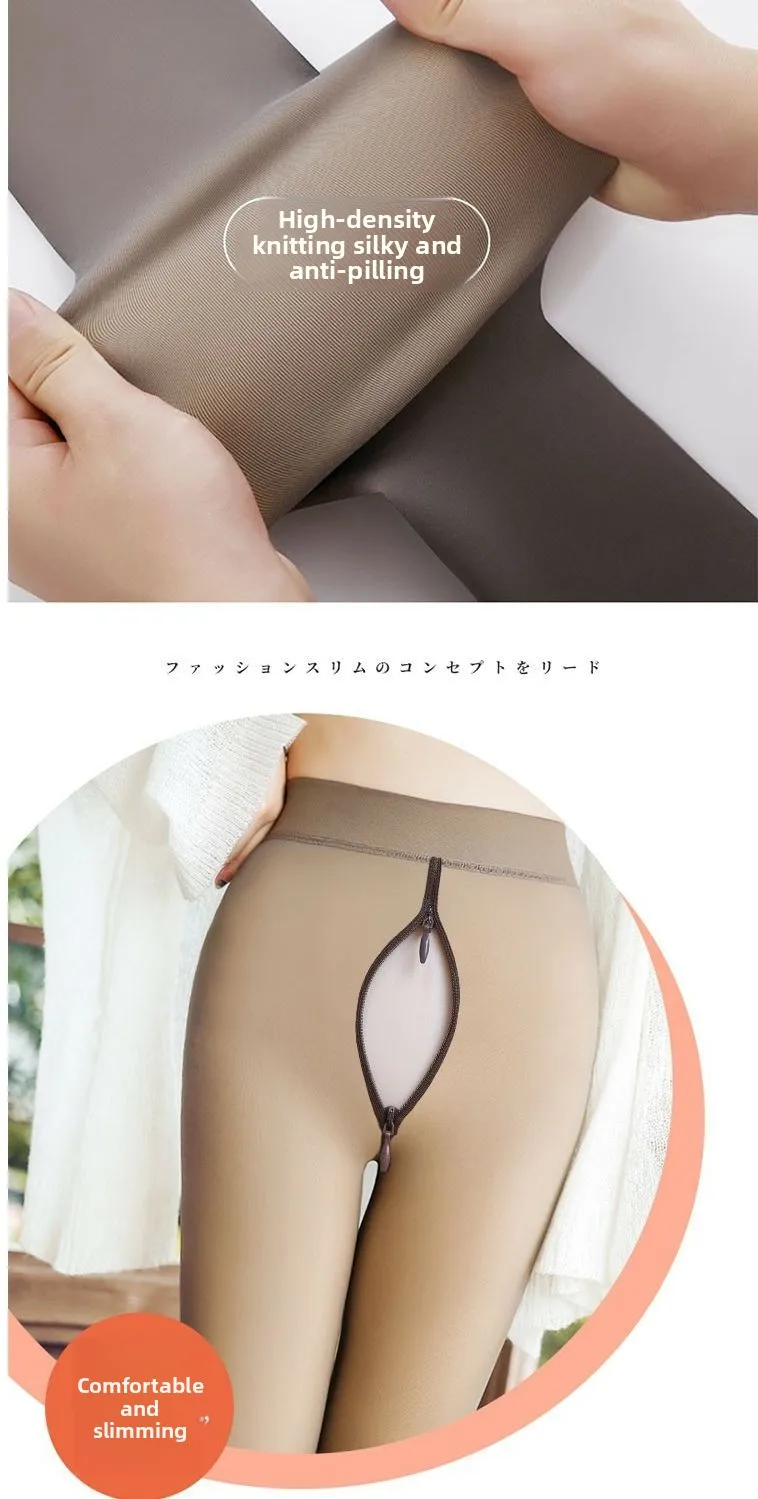 ‌ Thermische legging met ritssluiting voor dames Winterfleece gevoerde huidskleur Panty Open kruis Naadloos naakt effect Panty Koud weer