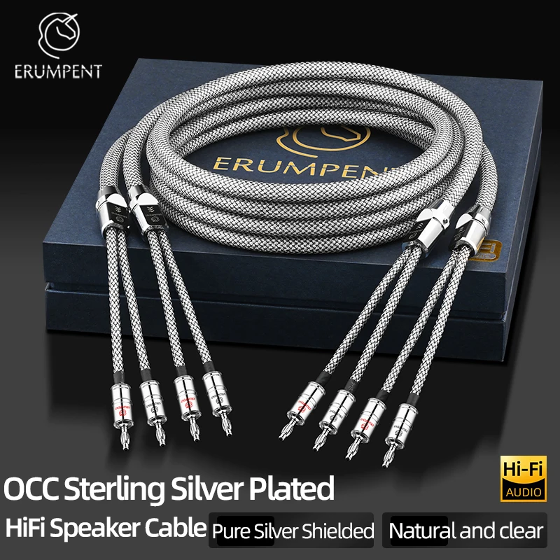 HiFi Speaker Cable High Quality OCC Sterling Silver Plated Silver Shield Carbon Fiber Plug Loudspeaker Wire for CD Amplifier