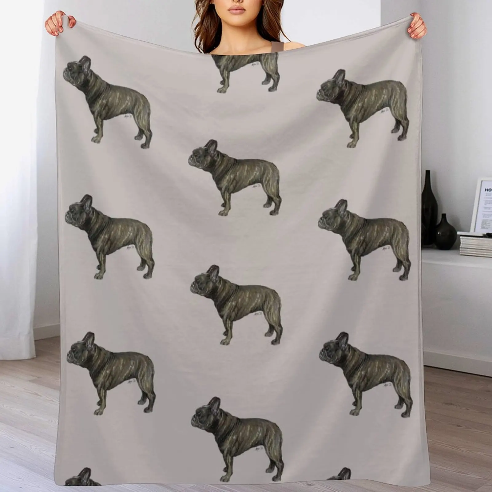 Brindle French Bulldog / Frenchie Dog Breed Show Stack Stand - Liver Throw Blanket Furrys Beautifuls Thins Blankets