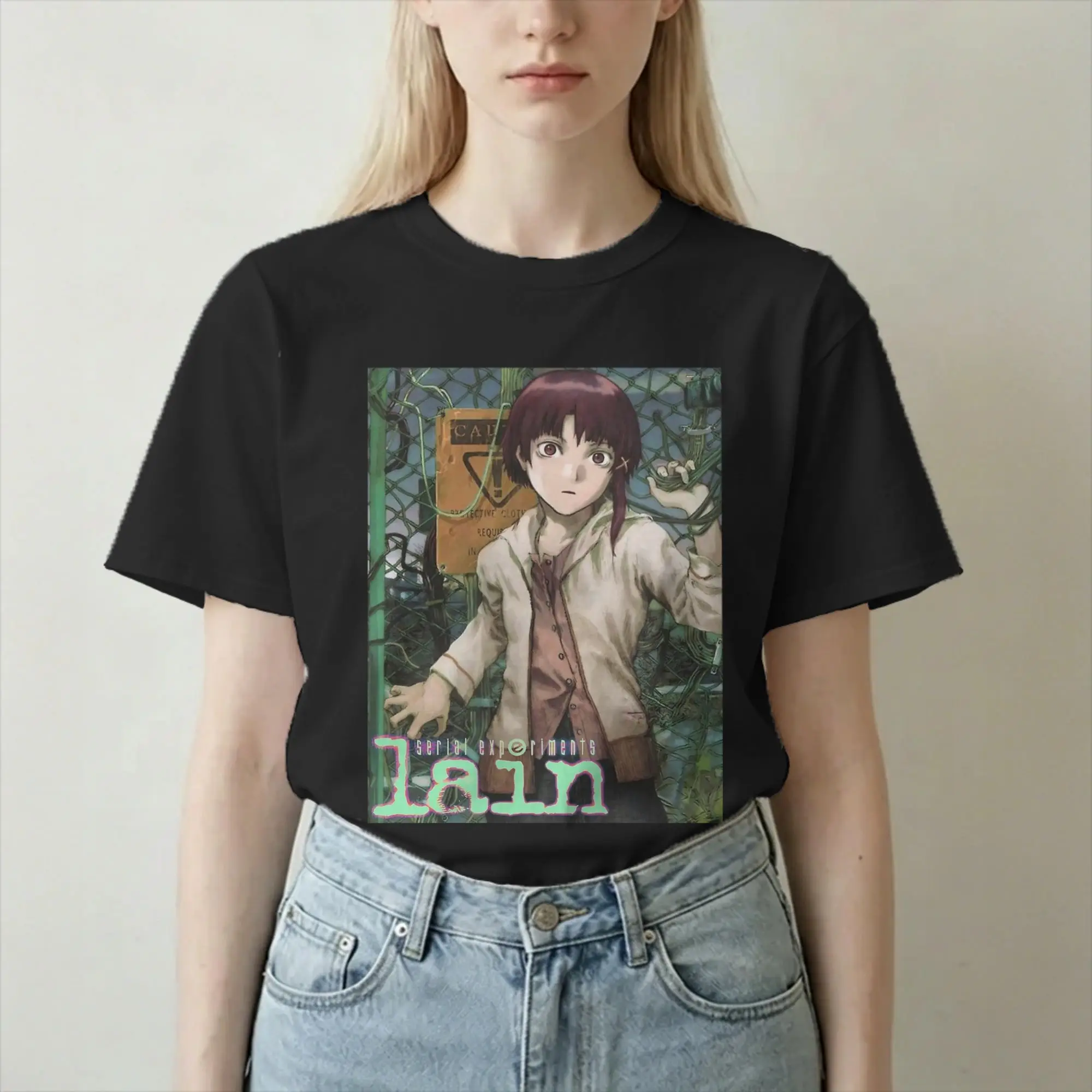 Camisetas Serial Experiments Lain para homens e mulheres, camisetas de algodão 100% com tema de ficção científica dos anos 80, camisetas com gola redo