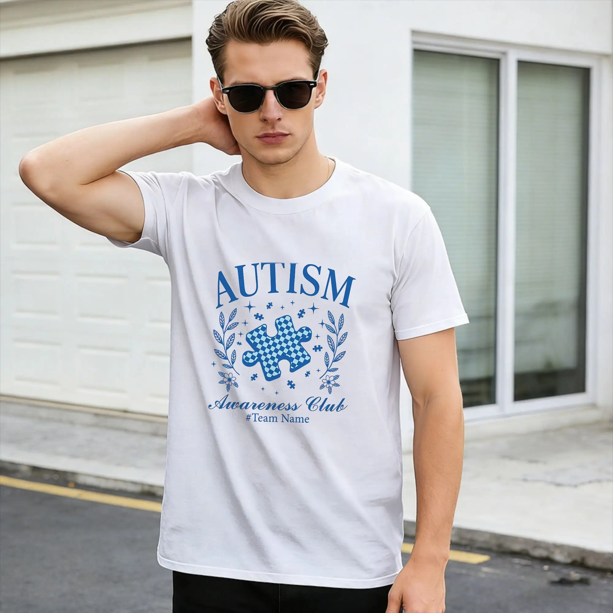T-shirt Streetwear 100% Coton Bleu, Thème Sensibilisation Autisme Respect Amour Soutien, Design Tendance, Manches Courtes