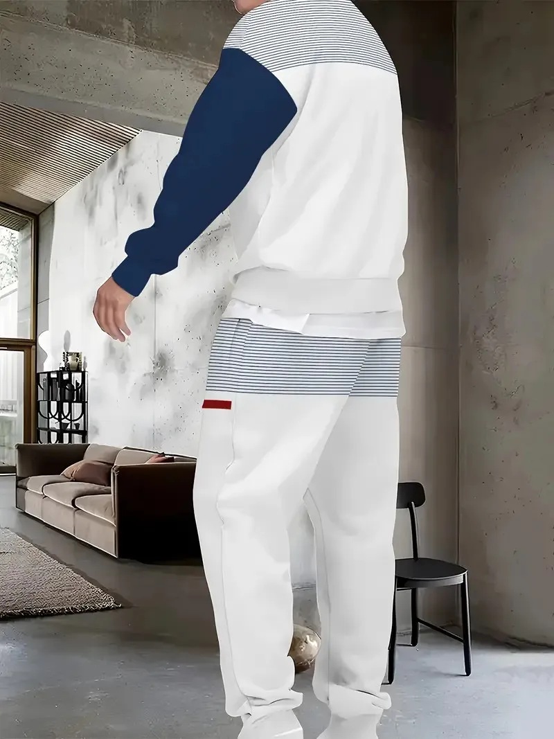 The new men's round-neck sweatshirt set for Spring and Autumn 2025 features a casual and comfortable 3D pattern print