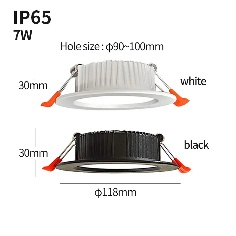 ไฟดาวน์ไลท์กันน้ำ LED กลางแจ้ง IP65 3W 5W 7W85-265V สำหรับห้องน้ำห้องครัวระเบียงประตูโคมไฟพิเศษติดเพดาน