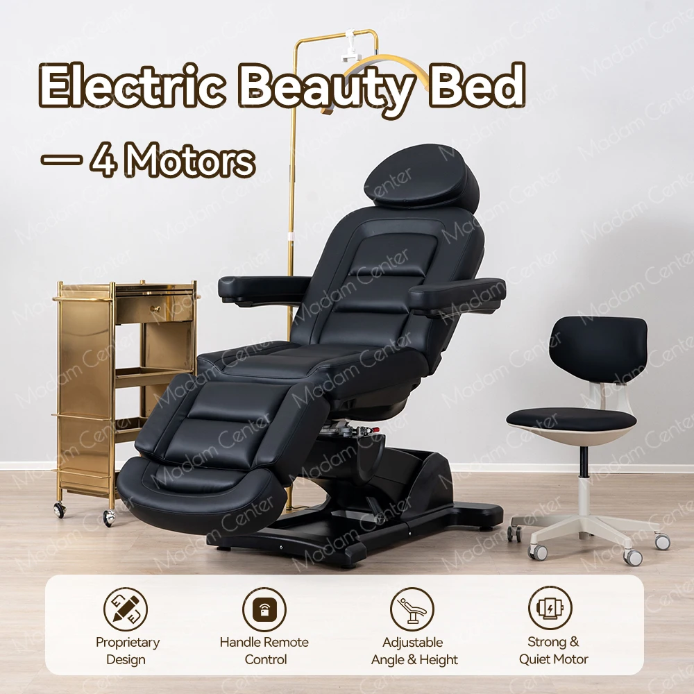 Madamcenter High-End 4 Motor Aesthetic Spa Treatment Chair Modern Design Black Electric Beauty Bed for Dermatology Aesthetics