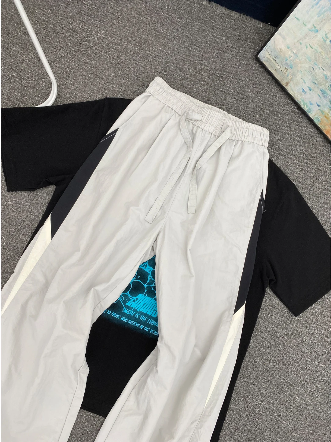 سراويل American Sle Splice Ice Silk Qui Dry للرجال صيفية رفيعة ومريحة وملمس رائع سراويل رياضية طويلة فضفاضة مستقيمة الساق...