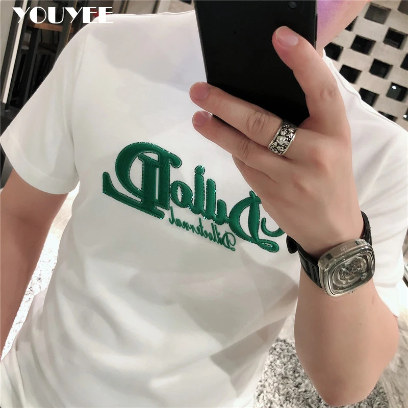 Men\'s Short-sleeved T-shirt New Summer Slim Print Letter Round Neck Tees Top 2023 Fashion Trend Causal Man Clothing Plus Size 7X