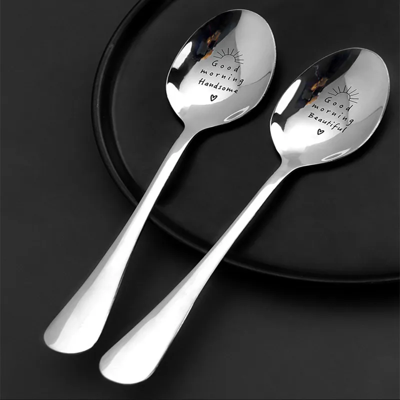 Stainless Steel Spoons His/Her Ice Cream Dessert Coffee Tea Stirring Spoon For Kitchen Tableware Wedding Anniversary Gift