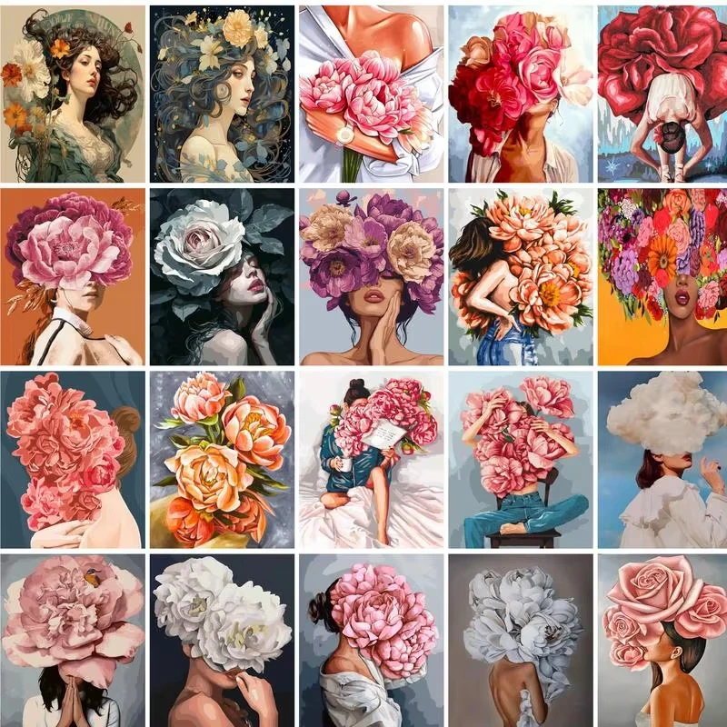 

60X75cm Oil Painting By Numbers Flower and women On Canvas DIY Paint by numbers Frameless Digital Painting Home Decor