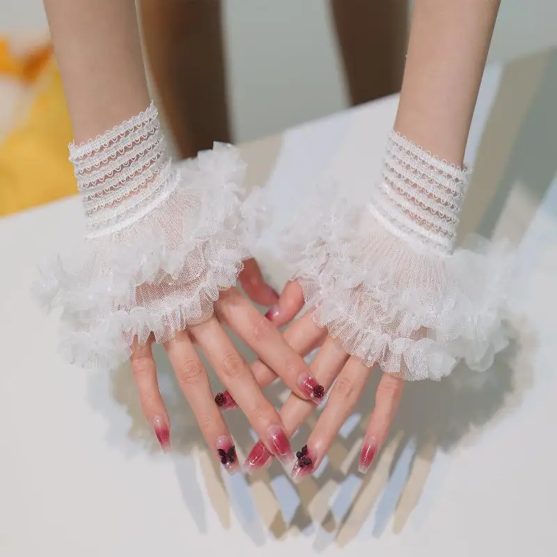 Nail Art Lace Wrist Pleated Fake Cuff Removable Sleeve for Manicure Table Props Creative Nail Salon Essentials - view 2