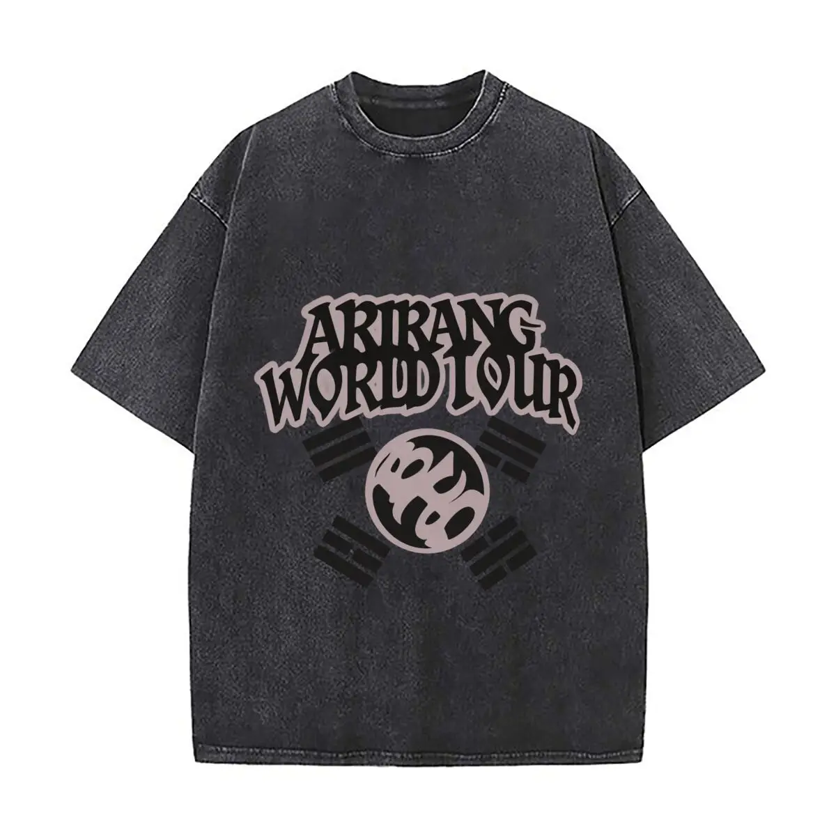 Arirang World Tour Korean Traditional Symbol Washed Short Sleeve Loose Streetwear Tee Hip Hop