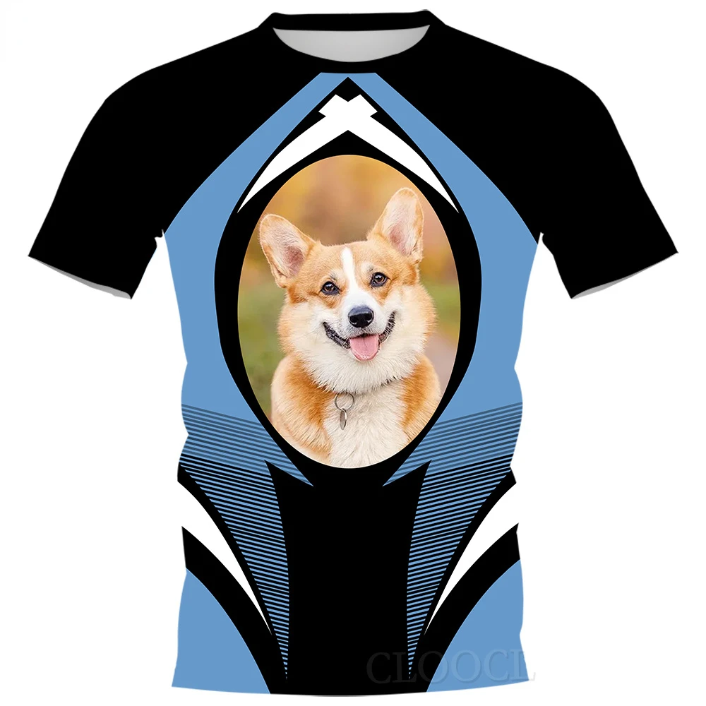 HX  Animals Dogs T-shirts Pets Welsh Corgi 3D Printed Tee Short Sleeve Shirts Hip Hop Tops Men Clothing S-7XL Dropshipping