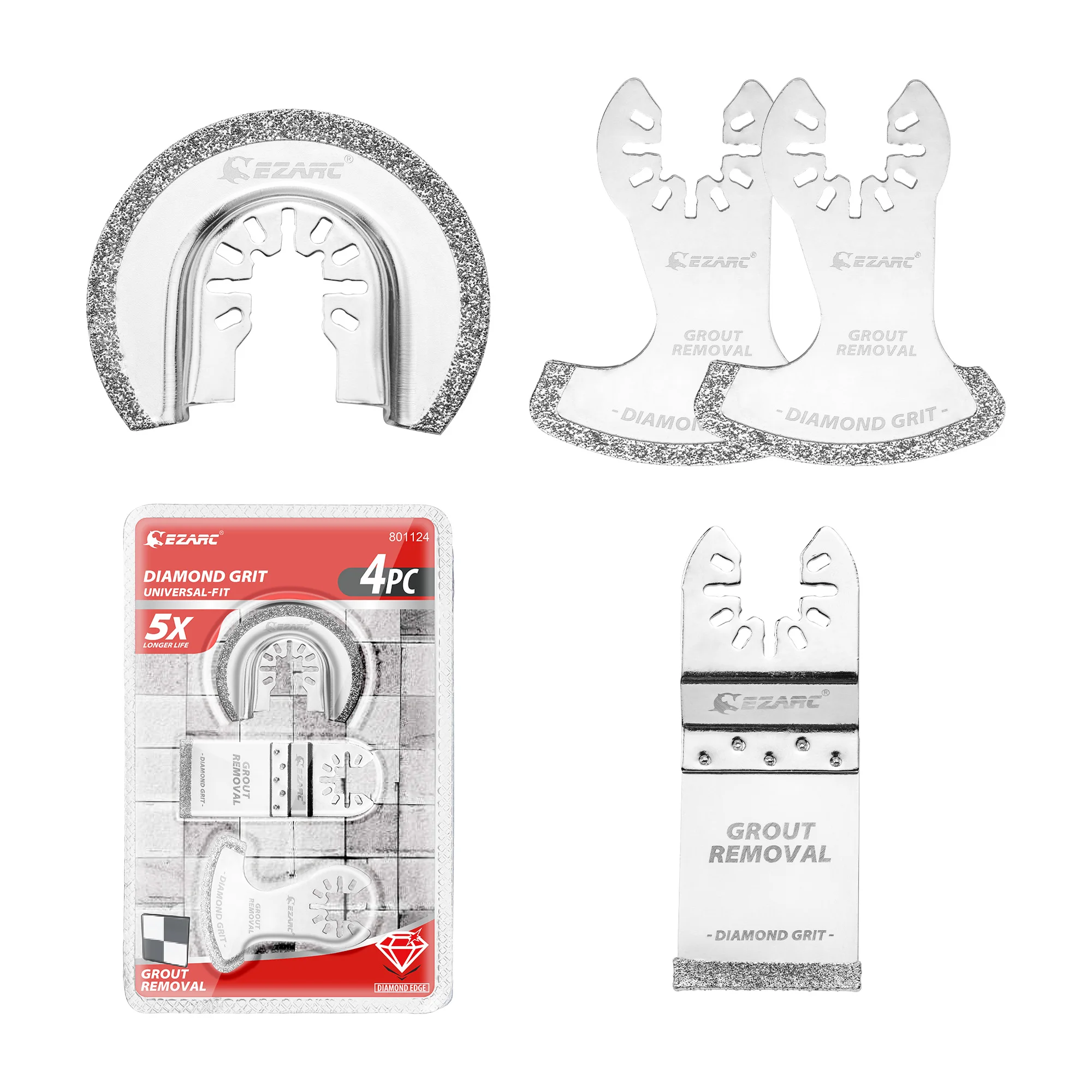 EZARC 4PCS Diamant Oszillierende Werkzeug Blade Set, Multi Werkzeug Mörtel Sägeblätter Präzise für Mörtel Entfernung, weiche Fliesen Cut