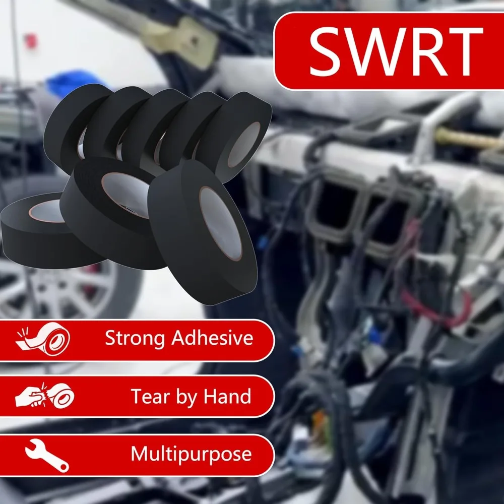 شريط تسخير الأسلاك SWRT، شريط أسود ذاتي اللصق للاستخدام في السيارات، غلاف سلك شريطي من القماش، مقاومة لدرجات الحرارة العالية.