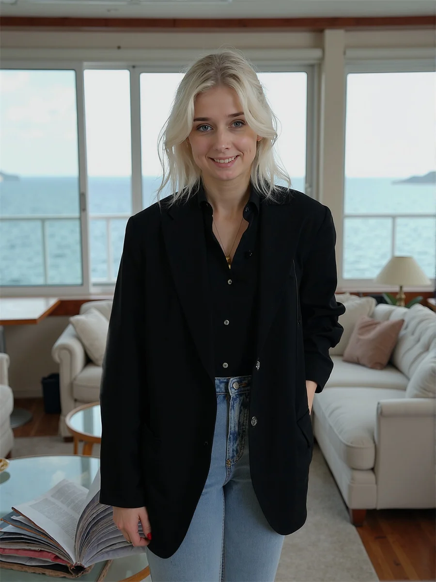 Blazer blanco para mujer, ropa de otoño para mujer, rayas, acolchado, ante curvo, asimétrico, fruncido, café, terciopelo azul marino, regalo, gris, juvenil