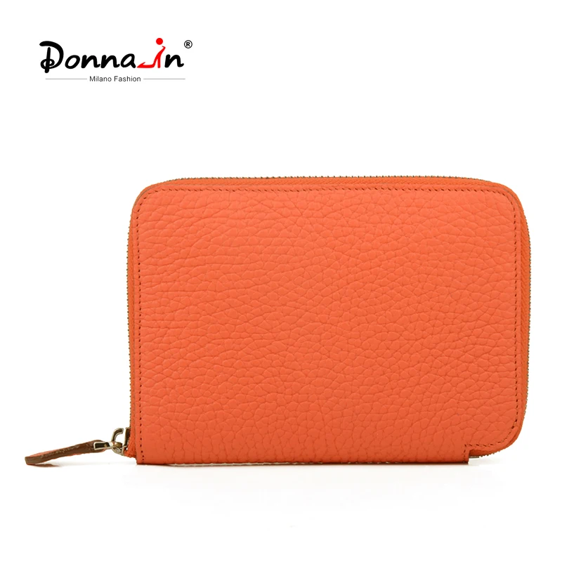 

Donna-in Genuine Leather Wallet Credit Cards for Woman Zipper Anti Theft Change Purse Card Holder for Men Small Square Pouch