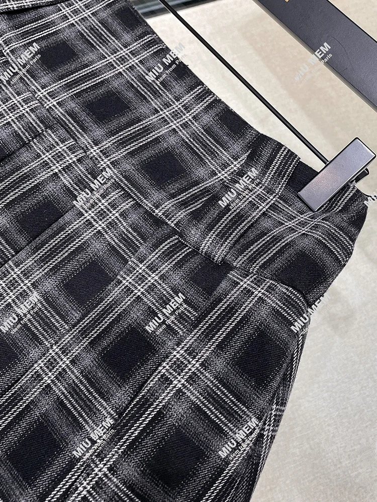 

High Waist Plaid Pleated Skirt ort Skirt College Sle European Faion Women's Autumn High-End Skirts Polyester Fiber