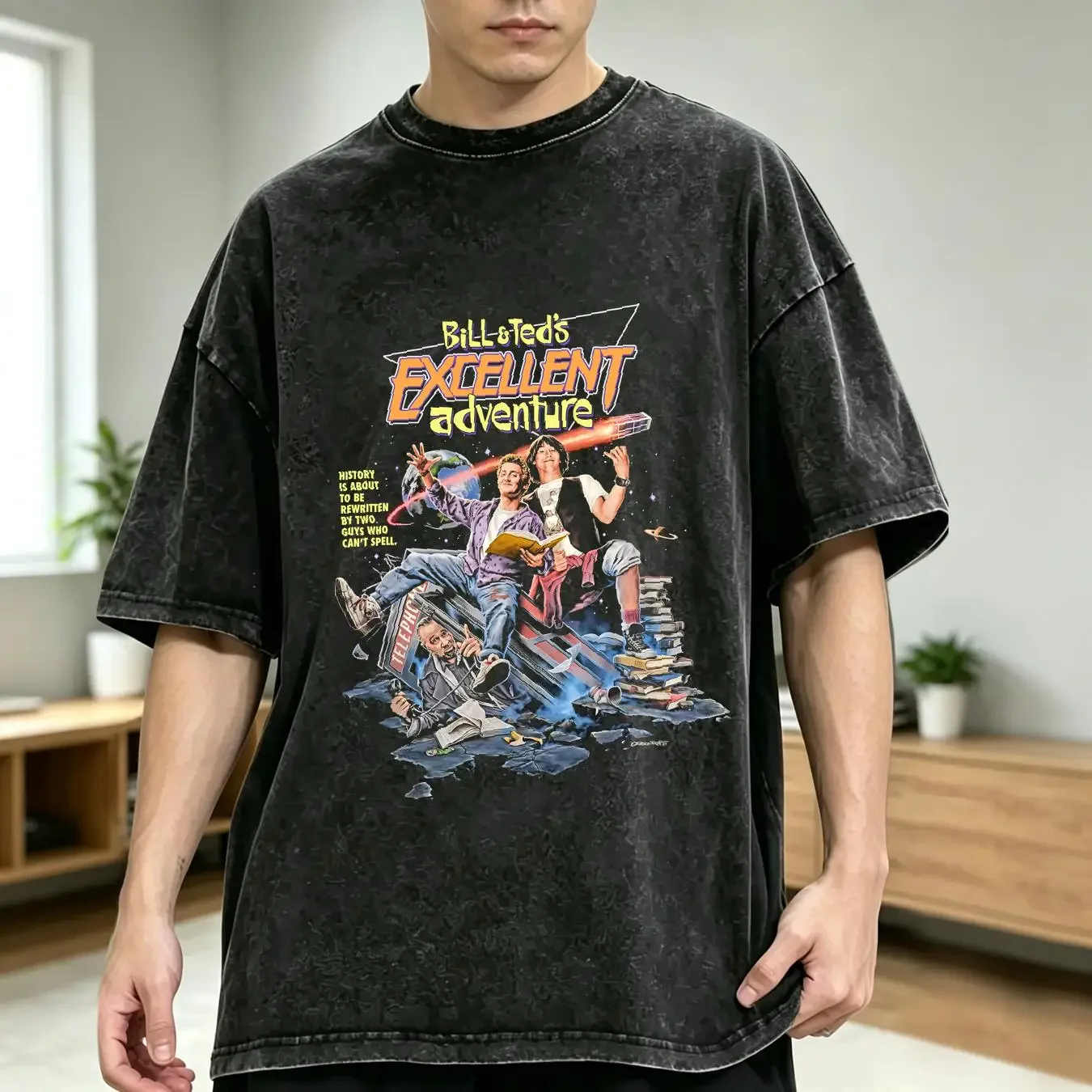 washed T Shirt Fright Rags Bill And Ted Excellent Adventure Mens Size 3XL Black Movie long or short sleeves vintage Washed