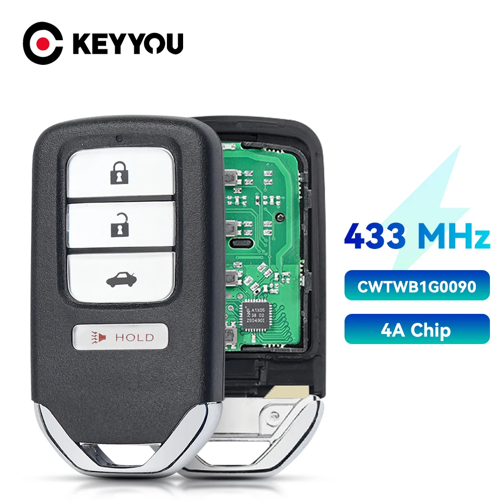 

KEYYOU для Honda ACCORD 2018 2019 2020 Fob 433 МГц 4A чип 4/5 кнопки CWTWB1G0090 БЕСКЛЮЧЕВОЙ ключ для автомобиля Prox