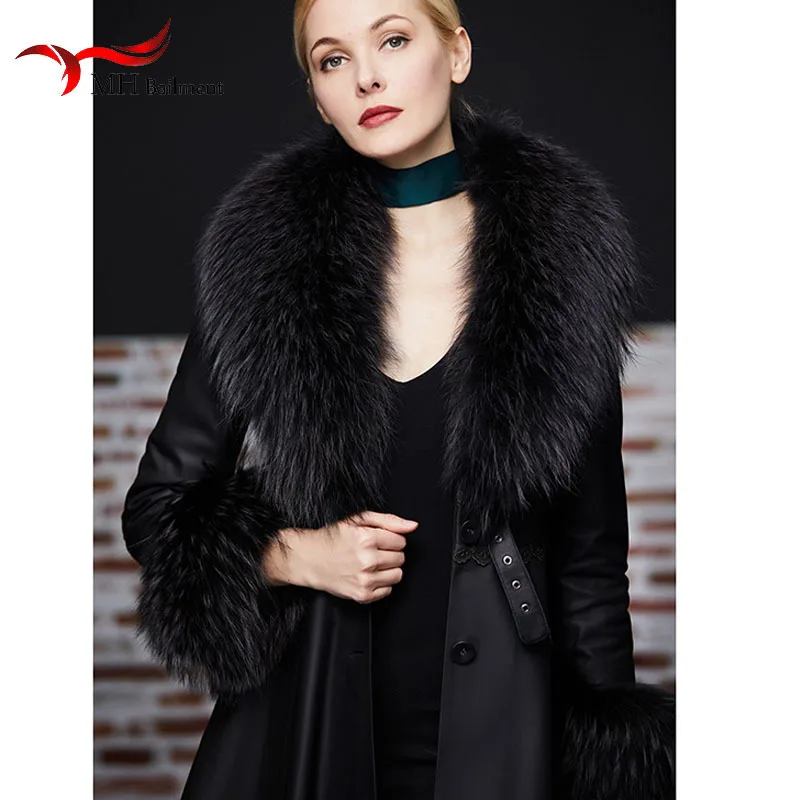 Elegant Luxury Raccoon Fur Collar Cuff Set Large Size 100% Real Fur Scarf Thick Warm Authentic Ladies Shawl Coat Collar Women