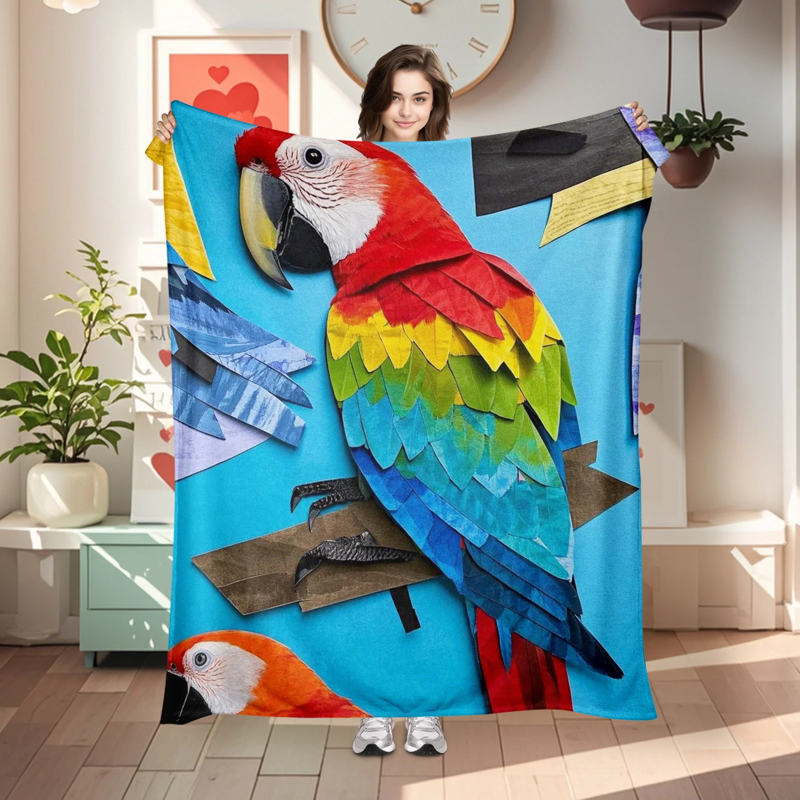 

Beautifully Crafted Collage Art Macaw Theme Blanket Ideal For All Ages As A Gift