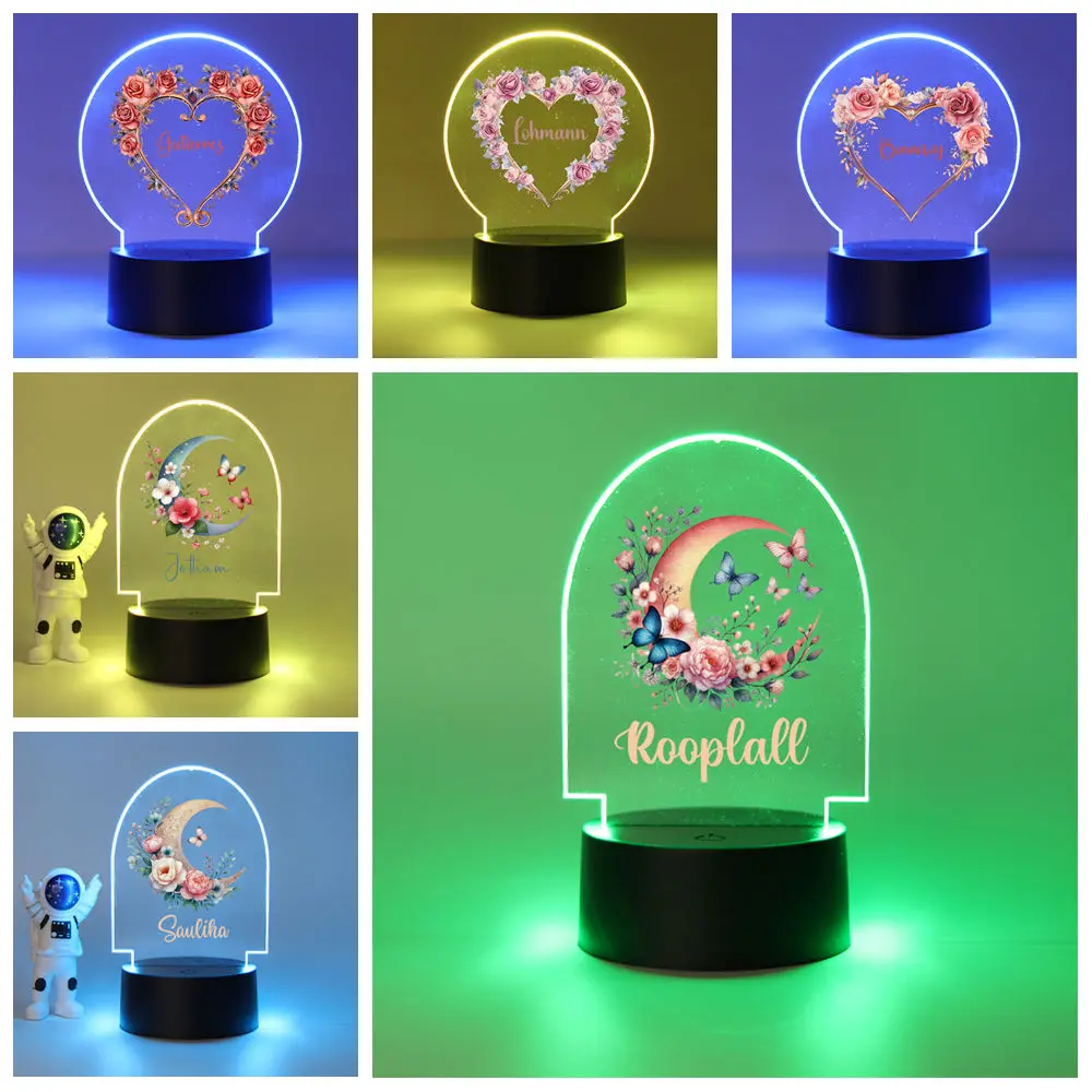 Hot Personalize Custom Name Rose Moon Creative Table Bedside Lamp Decoration Children'S Gift Birthday Party Decor