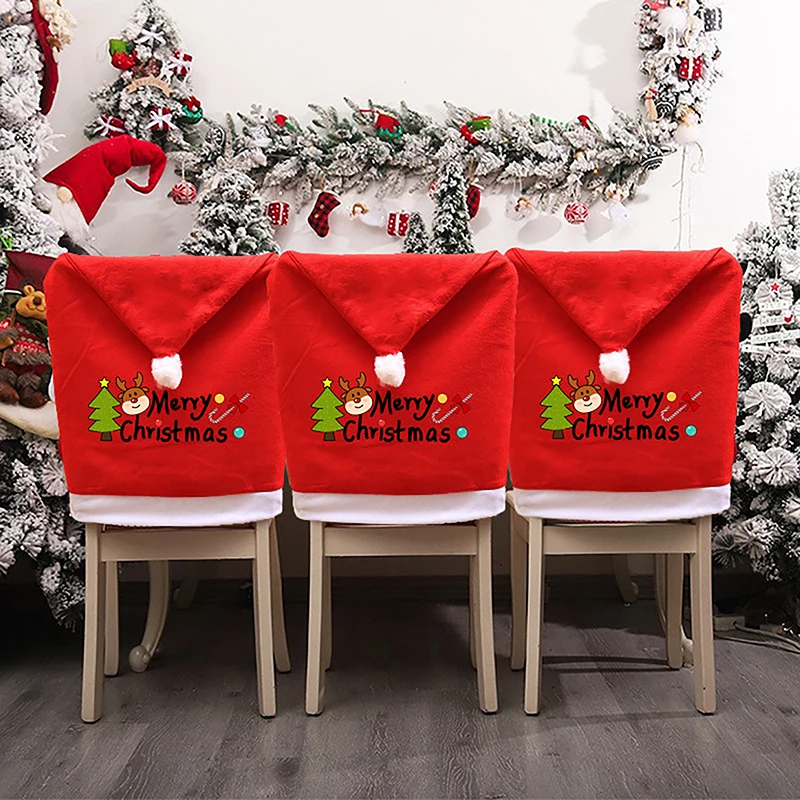 Christmas Chair Cover Red Santa Claus Hat Dining For New Year Merry Party Home Kitchen Table Decor