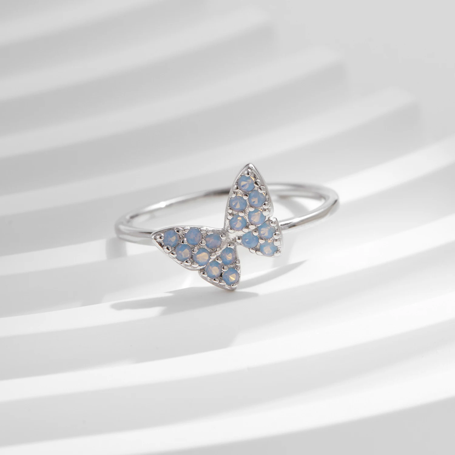 MODIAN 925 Sterling Silver Simple Charming Butterfly Blue Opal Finger Rings For Women Vacation Party Fine Jewelry Gifts