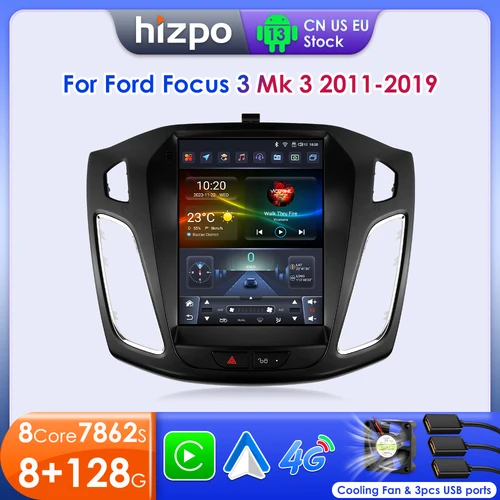 Hizpo-Radio de coche estilo Tesla para Ford Focus 3 Mk 3 2011 2012-2019, Android Auto 4G, Reproductor Multimedia Inalámbrico Carplay DSP