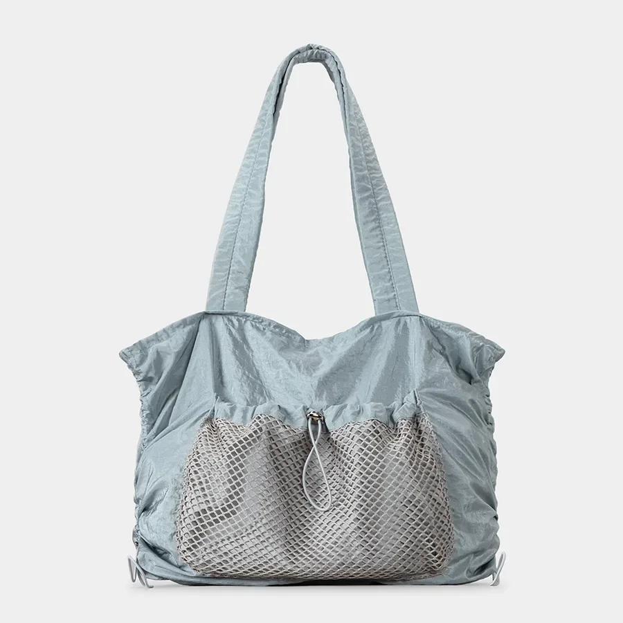 

casual large capacity ruched tote bag lightweight nylon women shoulder bags big mesh design shopper purses 2025