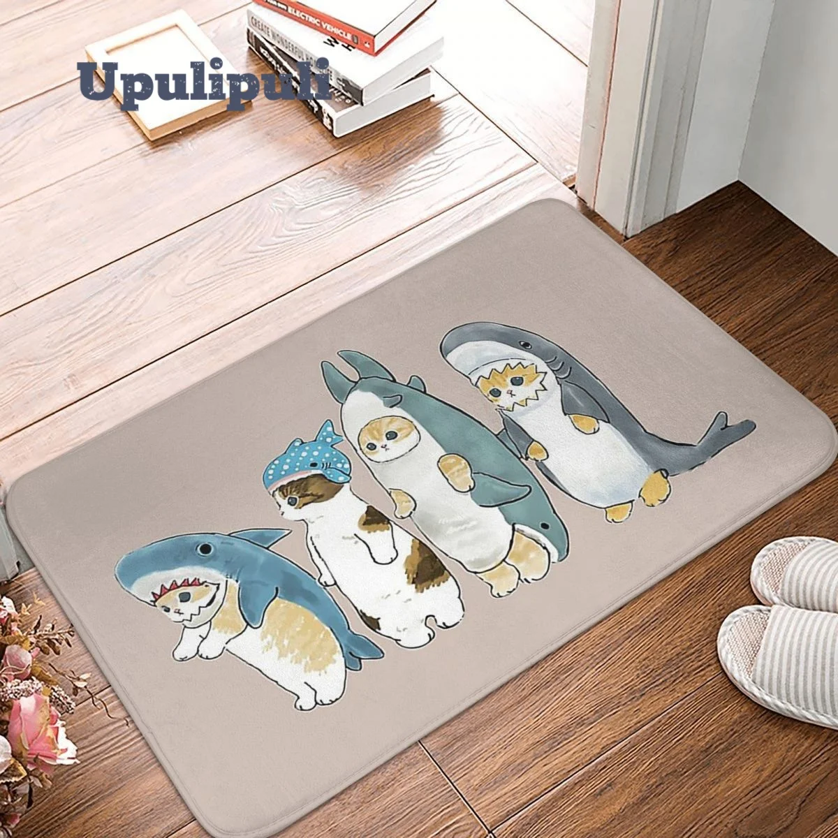 

Cute Cat Shark let's me to the ocean Kawaii cat Doormat Soft Bath Mat Non-Slip Welcome Mats for Living Room Bathroom Decorative