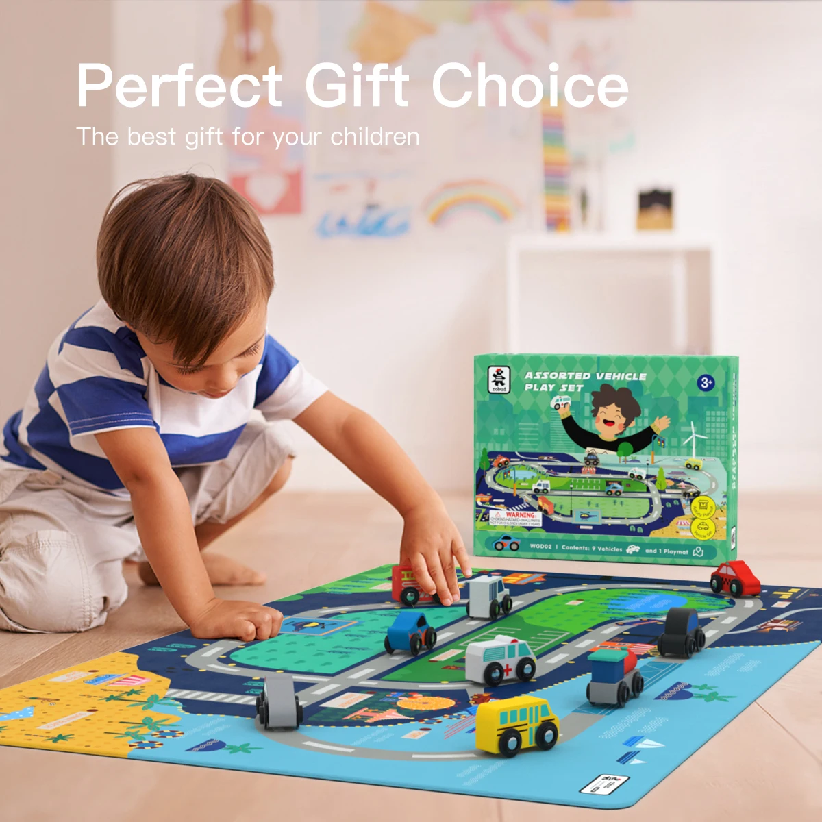 Wooden Train Set Wooden Train Track Set with Mat，city series