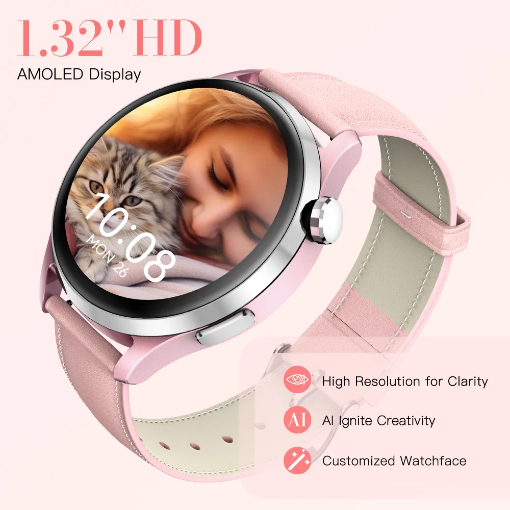 ساعة Kieslect Lora 3 الذكية مع اتصال بلوتوث، شاشة AMOLED مقاس 1.32 بوصة، مقاومة للماء 5ATM